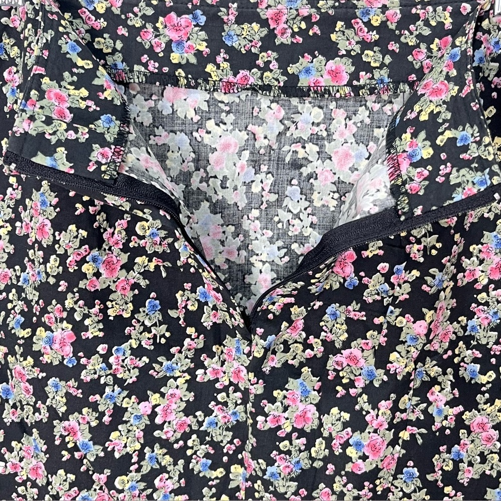 Vintage Blue skirt size 3 dark floral mini skirt black pink blue green yellow - Picture 10 of 12